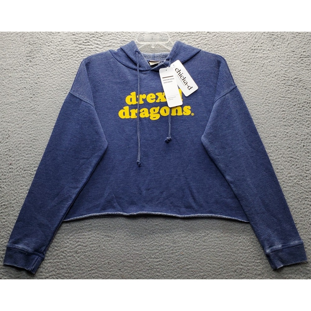 Chicka-d Drexel Dragons University Cropped Hoodie Womens XL Blue Fleece Lined